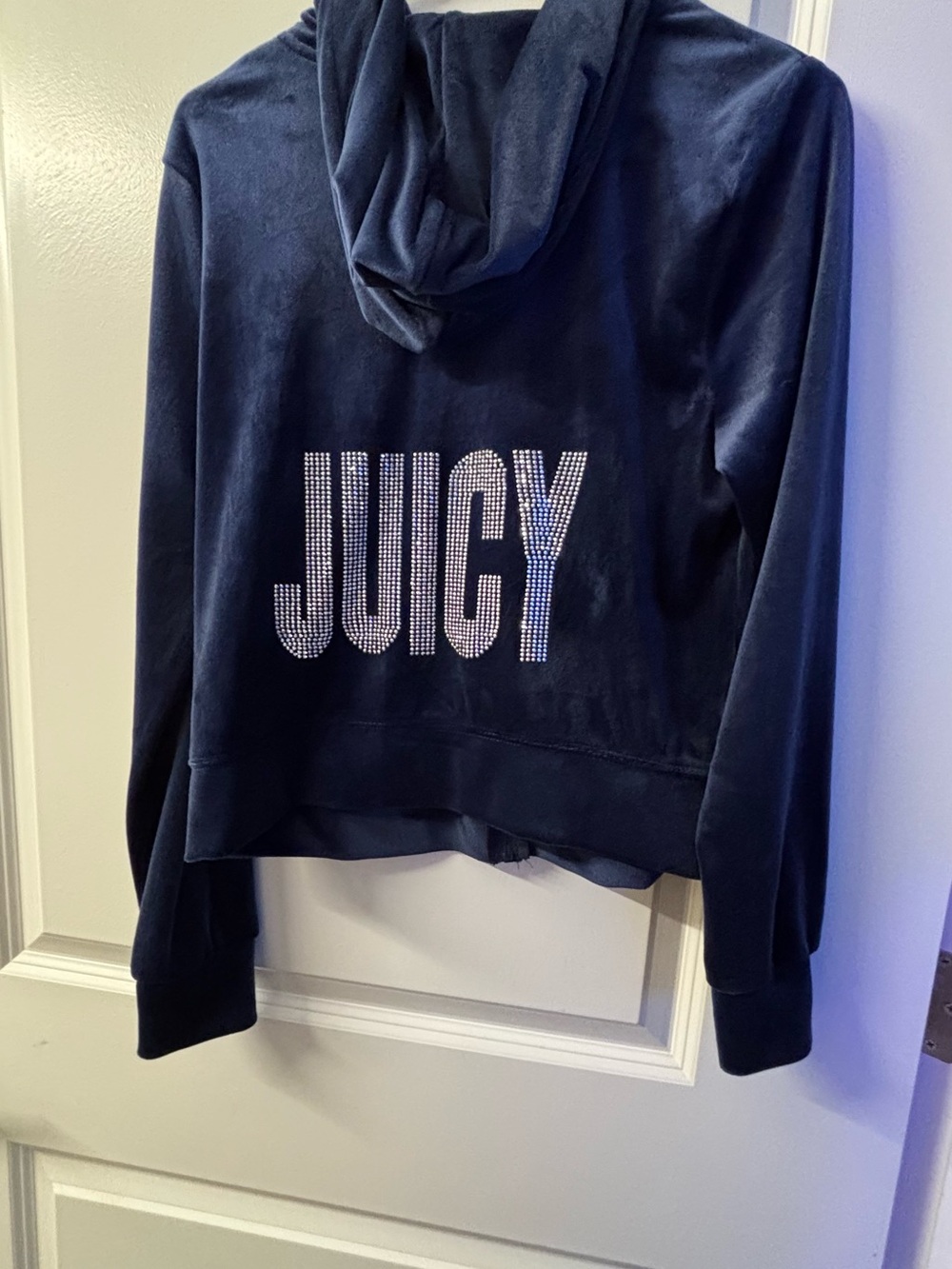 Juicy Couture Navy Velour Rhinestone Back Logo Hoodie